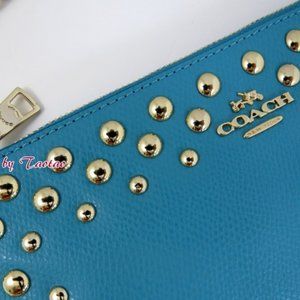 Coach Blue Leather Crossbody with Gold Studs